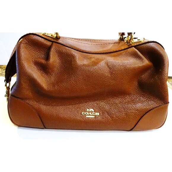 Coach Brown Leather Satchel Handbag With Gold Hardware Zipper Closure & Dual Han - Picture 1 of 16